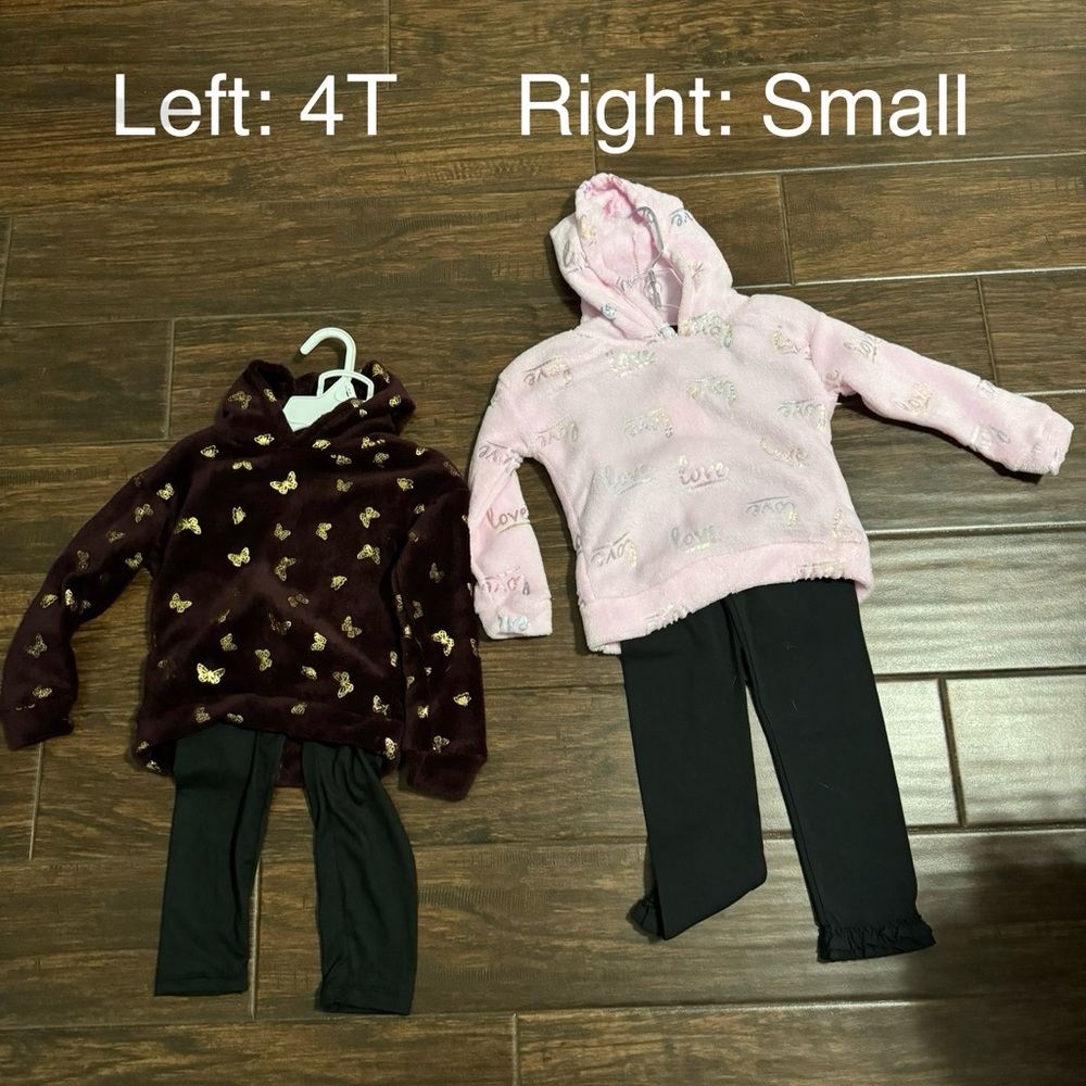 New girls fleece top and pants set, size 4T and Small